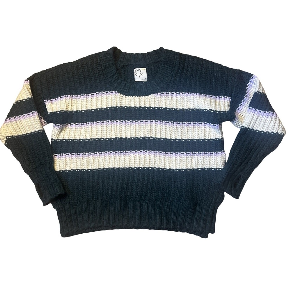 OFFLINE by Aerie Striped Chunky Knit Sweater Size S Green Cream Cozy Gorpcore
